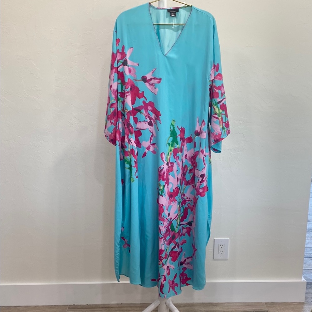 NATORI CAFTAN BLUE FLORAL PRINT SIZE MEDIUM